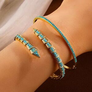 Sleeping Beauty Turquoise in Gold Setting Bracelet Set